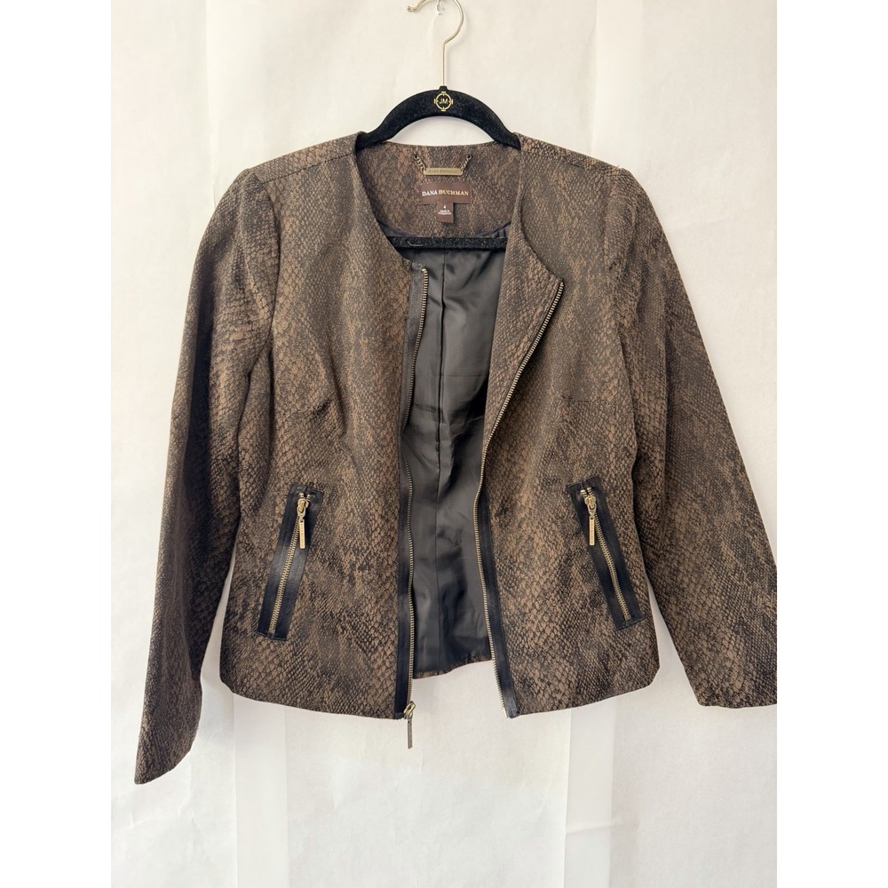 Dana Buchman Women's Snakeskin- Patterned Front Zip Jacket Size 4